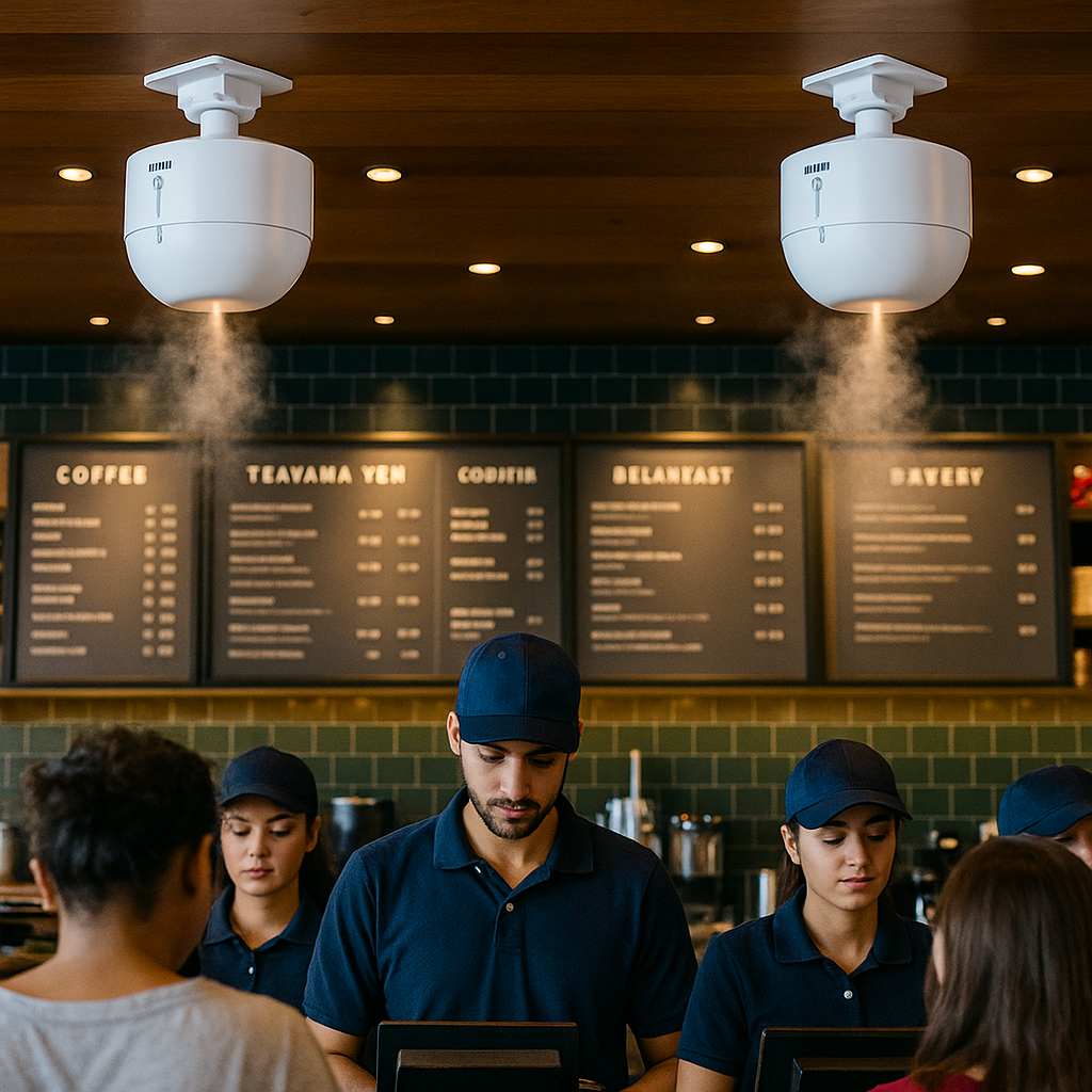 Café counter with Aromla ceiling diffusers