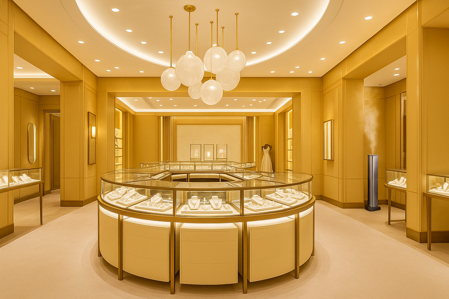 Luxury jewellery showroom with Aromla tower diffuser